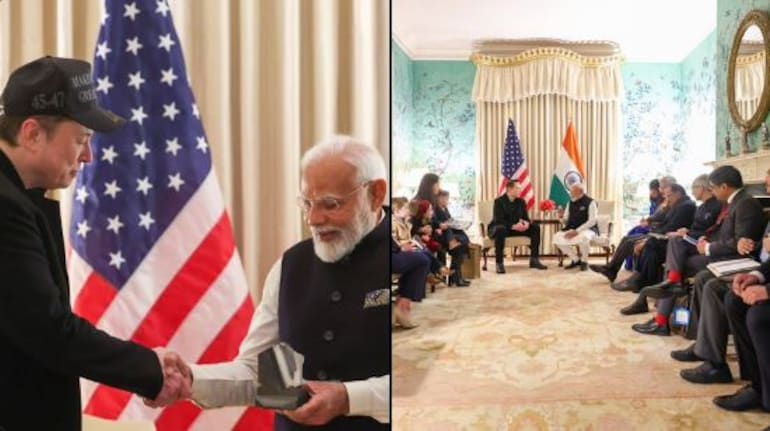 Elon Musk meets PM Modi in US, shows up with his 3 kids and a gift