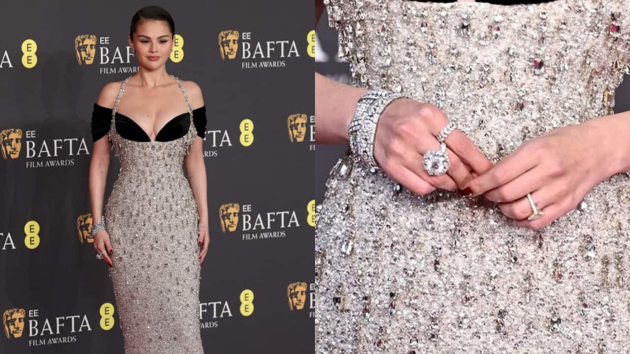 Selena Gomez's 18k white gold engagement ring steals the spotlight at Bafta 2025, wears custom Schiaparelli gown
