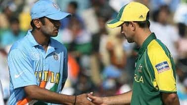Rahul Dravid shakes hands with Ricky Ponting during toss in ICC Champions Trophy 2009