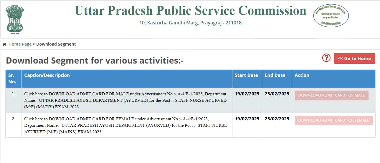 UPPSC Staff Nurse Mains Admit Card 2023 out @ uppsc.up.nic.in, direct link here