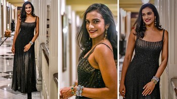 PV Sindhu exudes glamour in an ombr gown in black and gold, embellished  with crystal beads