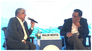 Infosys co-founder Nandan Nilekani speaking at the AIMA event in New Delhi on February 21