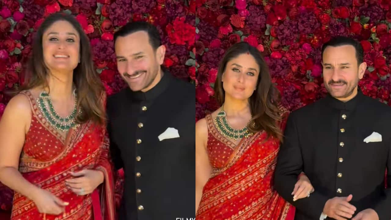 Kareena Kapoor stuns in red saree as she poses with husband Saif Ali Khan at Aadar Jain and Alekha's wedding