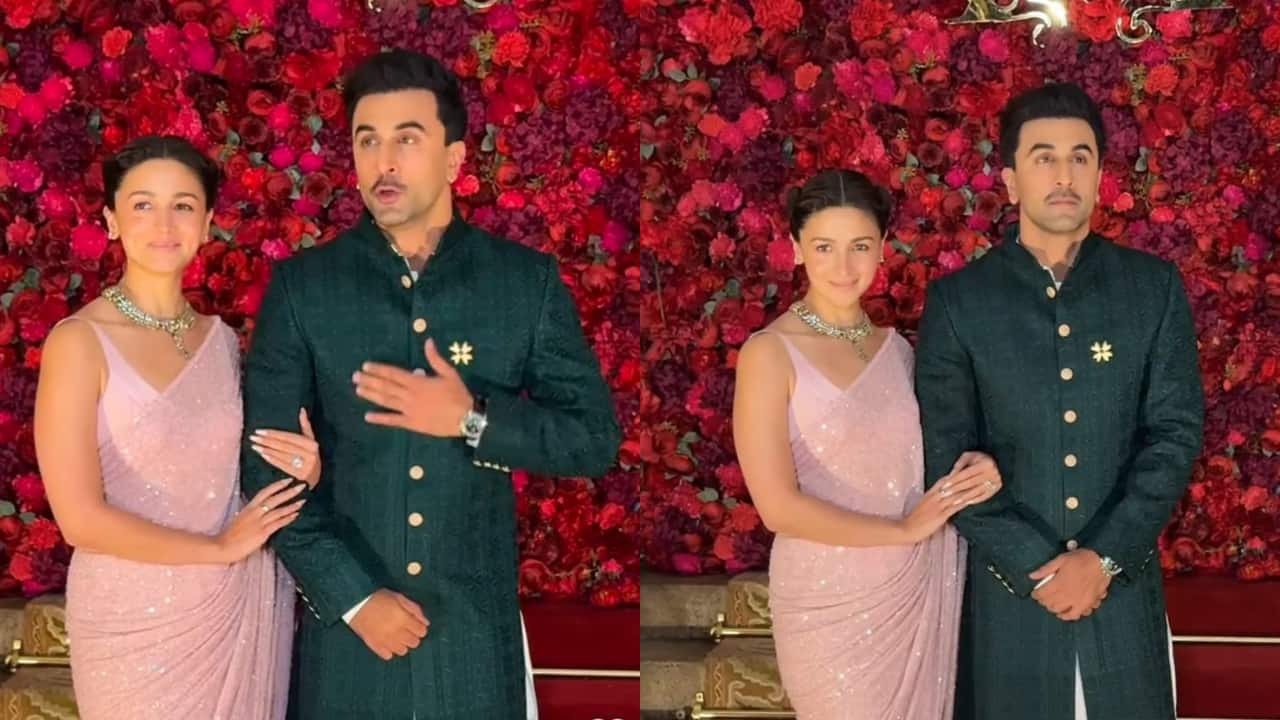 Alia Bhatt  shimmers in a pink saree with husband Ranbir Kapoor at Aadar Jain and Alekha Advani’s wedding