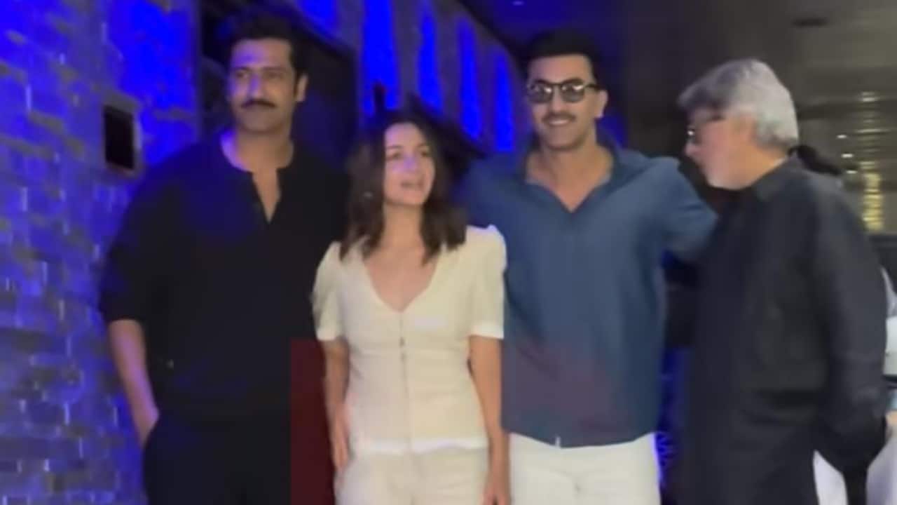 Alia Bhatt, Ranbir Kapoor and Vicky Kaushal pose together for paps at Sanjay Leela Bhansali birthday party