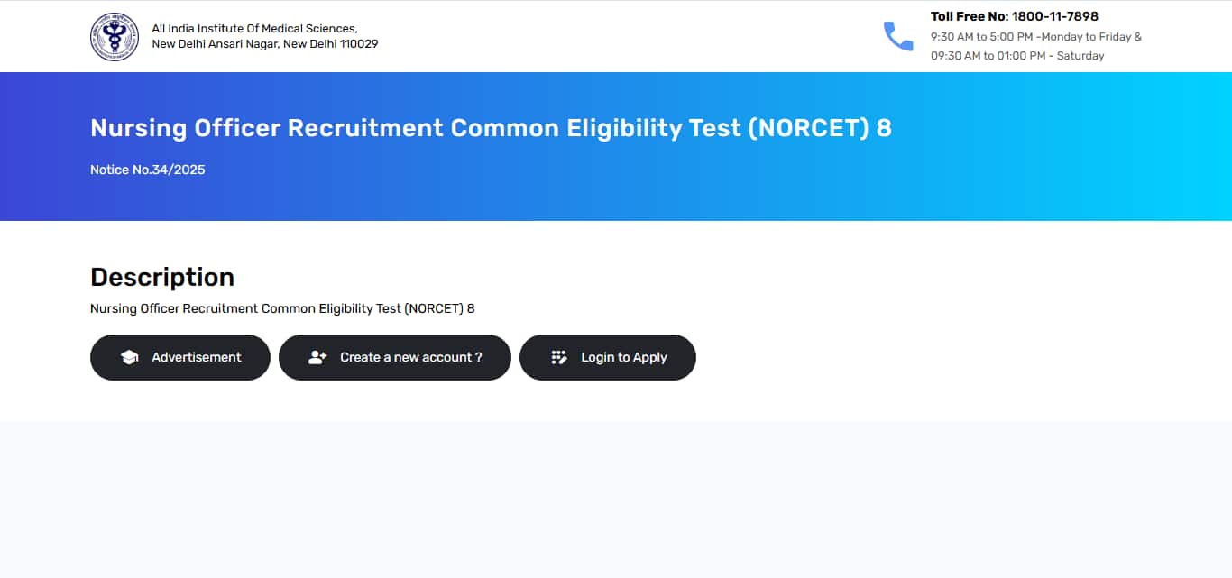 AIIMS NORCET 8 Registration Begins at aiimsexams.ac.in; Direct Link to Apply Here