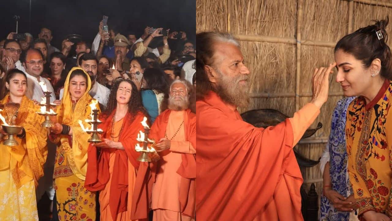 Ranveena Tandon, daughter Rasha Thadani join Ganga Aarti at Maha Kumbh, seek blessings at Parmarth Niketan Ashram