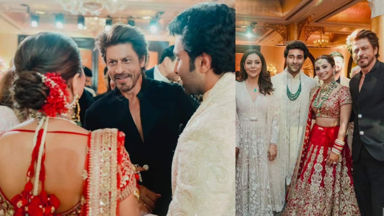 Shah Rukh Khan attends Aadar Jain and Alekha Advani's star-studded wedding, blesses newly weds with hugs, see pics