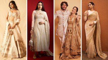 Many Bollywood divas, like Suhana Khan, Karisma Kapoor, Sara Ali Khan, Khushi Kapoor and others have been spotted sporting Indian ensembles in ivory (Images: @suhanakhan2, @therealkarismakapoor, @saraalikhan95, @khushikapoor/Instagram)
