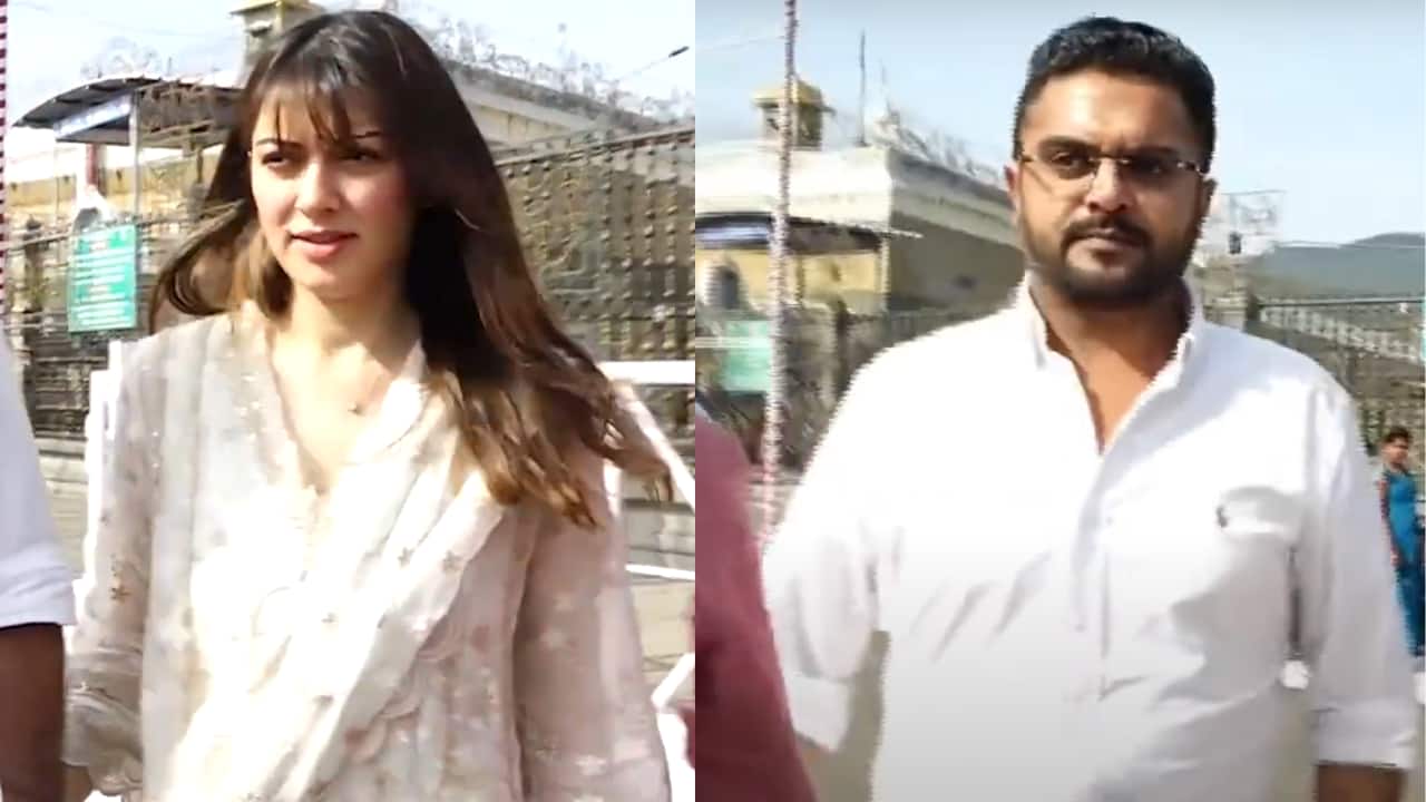 Actress Hansika Motwani and husband Sohael Khaturiya takes spritual trip to Tirumala temple