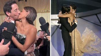 Adrien Brody and Halle Berry recreate their iconic 2003 kiss. (Photo: Screengrab/Reuters)