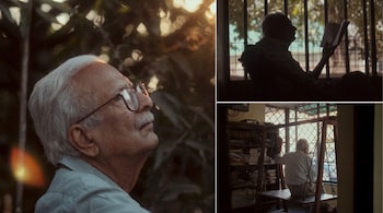 Eminent Hindi poet-writer Vinod Kumar Shukla in stills from Achal Mishra's film 'Chaar Phool Hain aur Duniya Hai', streaming on MUBI.