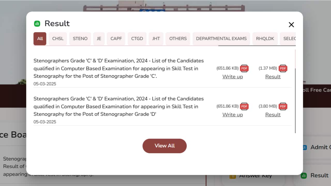 SSC Stenographer Result 2025 Out at ssc.gov.in; Direct Link Here