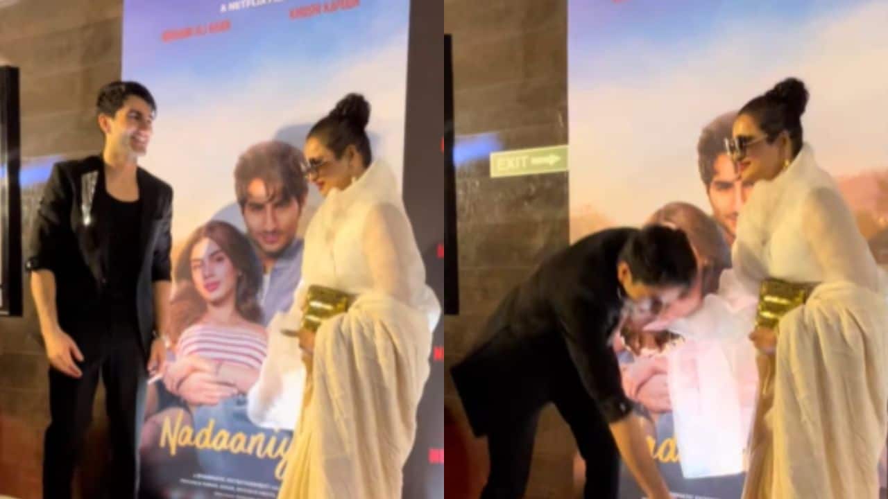 Ibrahim Ali Khan touches Rekha's feet at Nadaaniyan's special screening; Janhvi Kapoor, Suhana Khan and others arrive in style