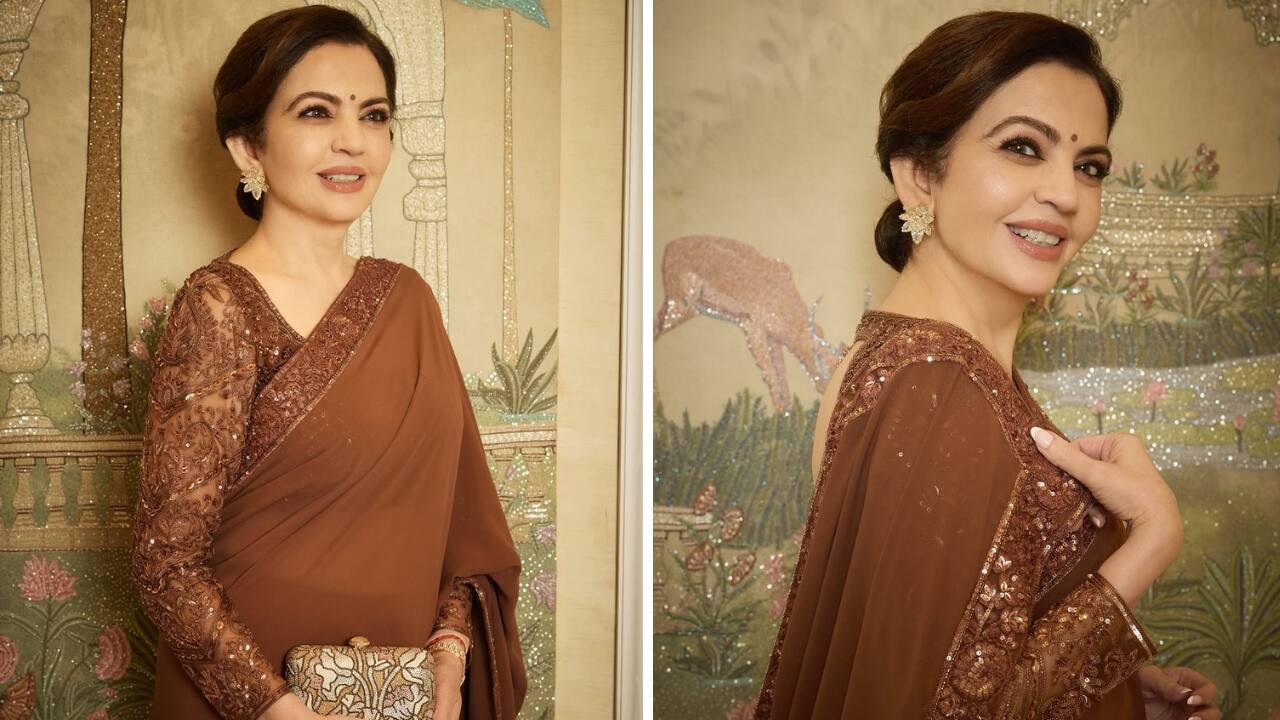 Nita Ambani attends The Phantom of the Opera premiere at NMACC in mocha mousse saree