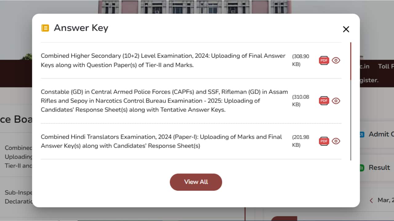 SSC CHSL Final Answer Key 2024 Released, Direct Link to Download Here