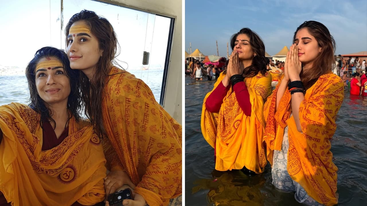 Rasha Thadani and Raveena Tandon at Mahakumbh 2025 (Images: @rashathadani/Instagram)