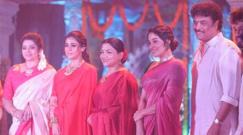 Regina Cassandra attends the muhurat ceremony of her new film, Mookuthi Amman 2