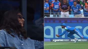IND vs NZ, ICC Champions Trophy: Anushka Sharma reacts as Shreyas Iyer drops catch. (Photo: JioHotstar)