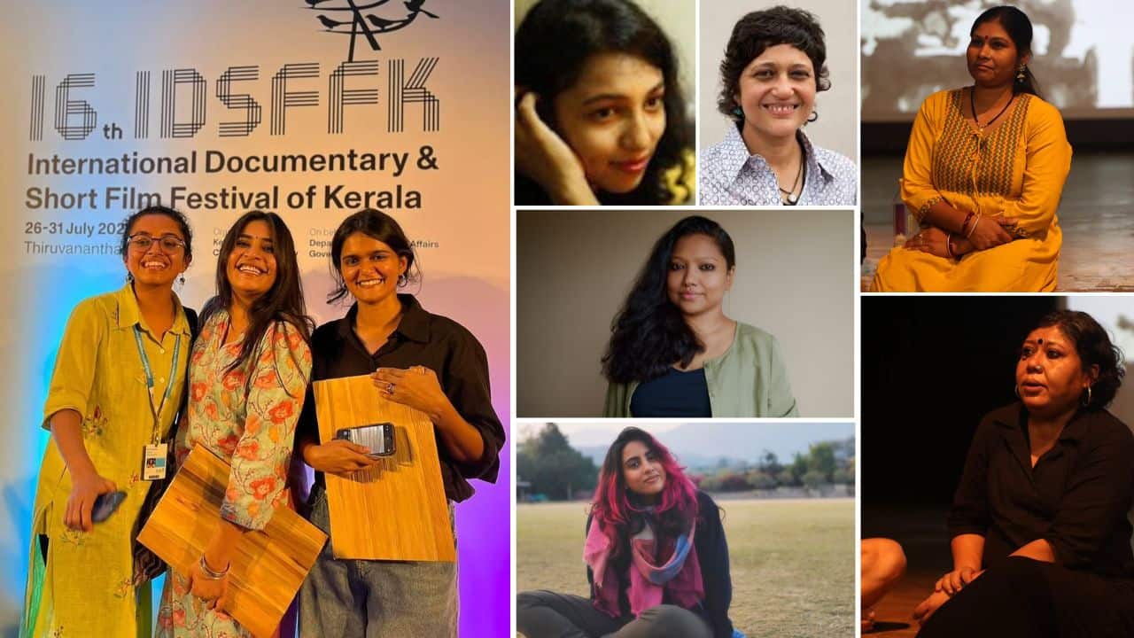Documentary filmmakers who received UNCODE fellowship (clockwise from right) Prachee Bajania's (centre) 'Umbro' won at IDSFFK 2024; Rafina Khatun; Priya Sen; Rajkumari Prajapati; Ruchika Negi; Nikita Parikh; Lipika Singh Darai.