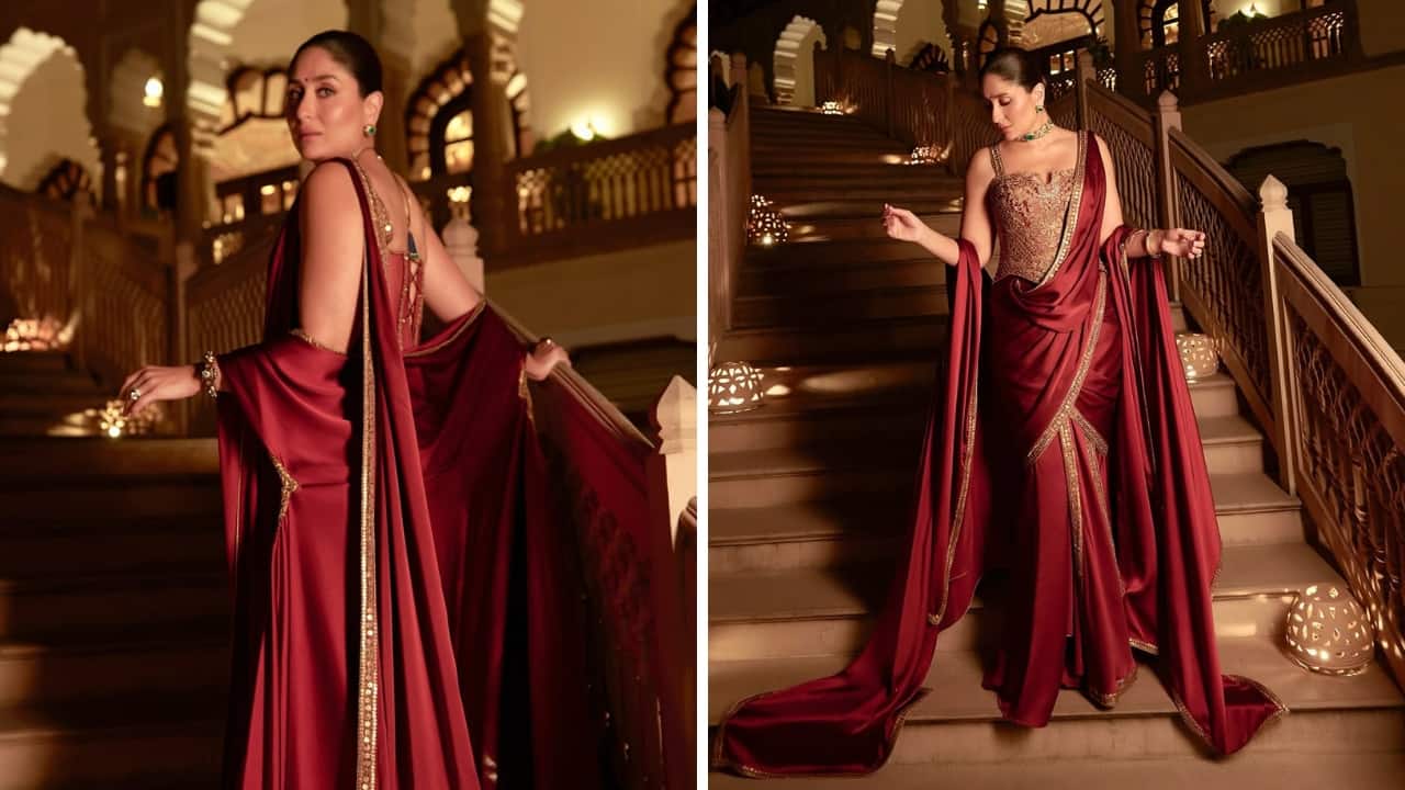 Kareena Kapoor Khan's saree-gown featured intricate embroidery, seamlessly blending traditional Indian aesthetic with modern draping technique (Images: @kareenakapoorkhan/Instagram)