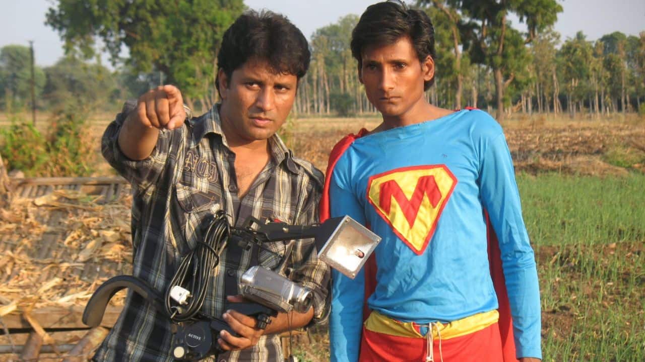 Nasir Shaikh and the late Shafique Shaikh on the sets of Malegaon of Supermen in a still from the documentary Supermen of Malegaon