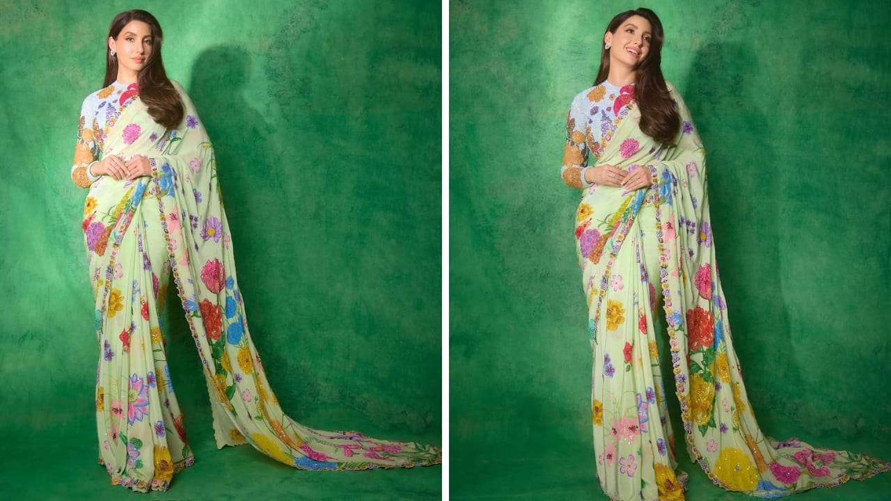 Nora Fatehi is a show-stopper in designer floral sari, gives spring queen vibes
