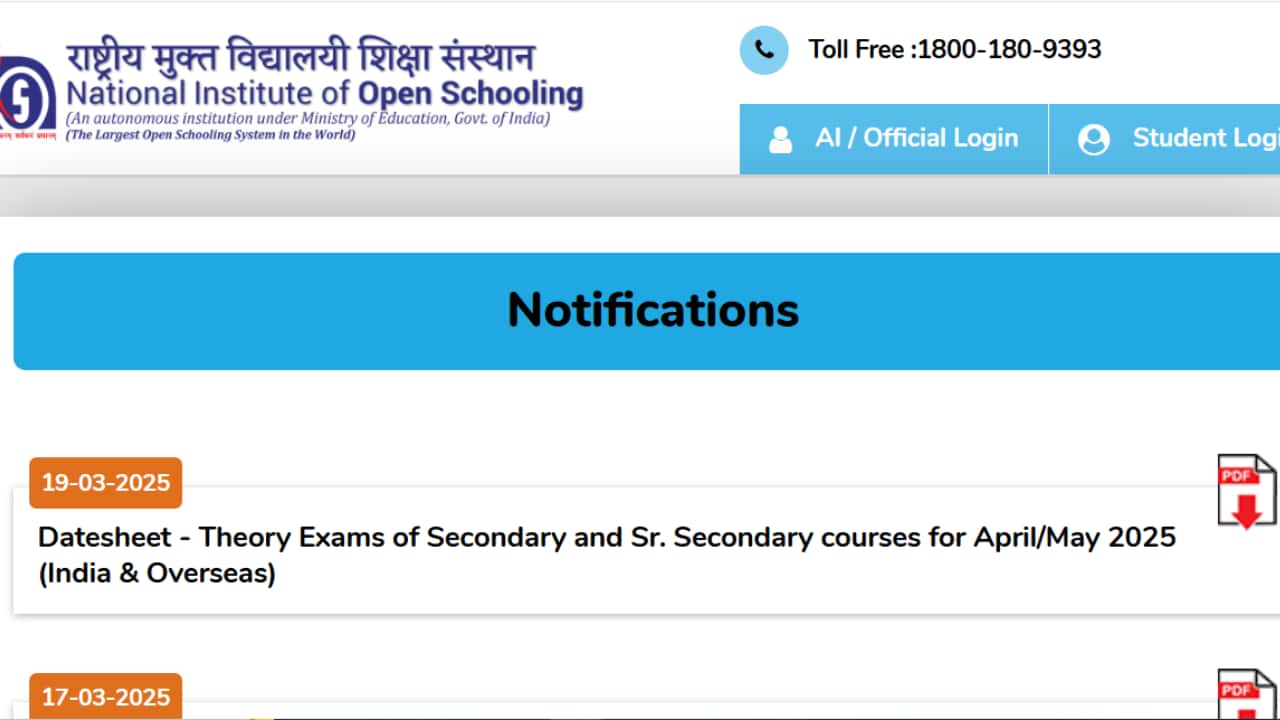 NIOS Date Sheet Out for Class 10, 12 Theory Exams 2025, Check Full Schedule Here