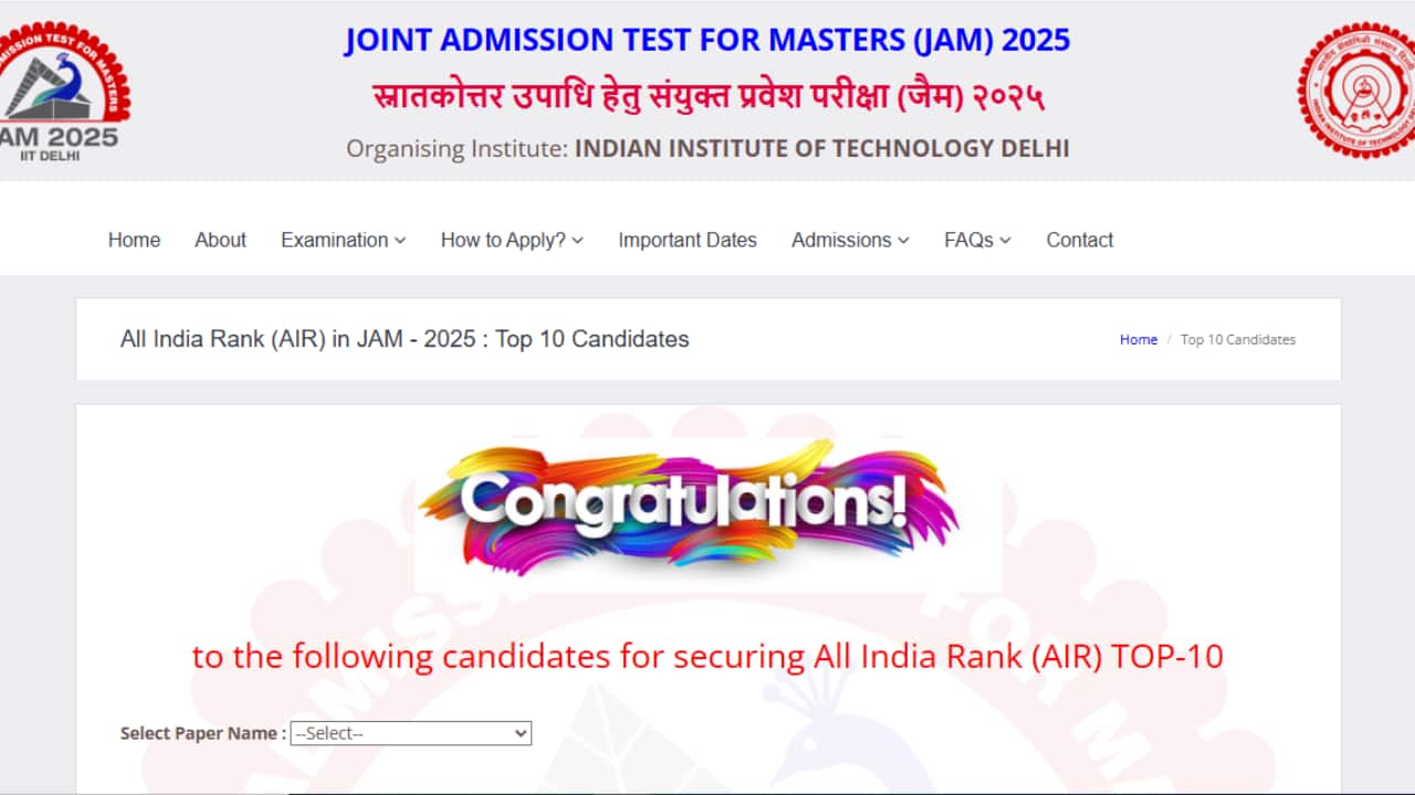 IIT JAM 2025 Toppers List Released: Check AIR Top 10 for All Subjects at jam2025.iitd.ac.in