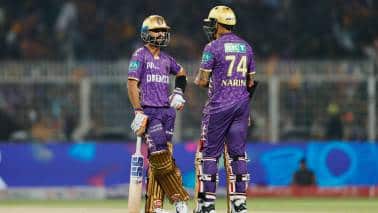 Ajinkya Rahane, Sunil Narine in action (IPL Photo)