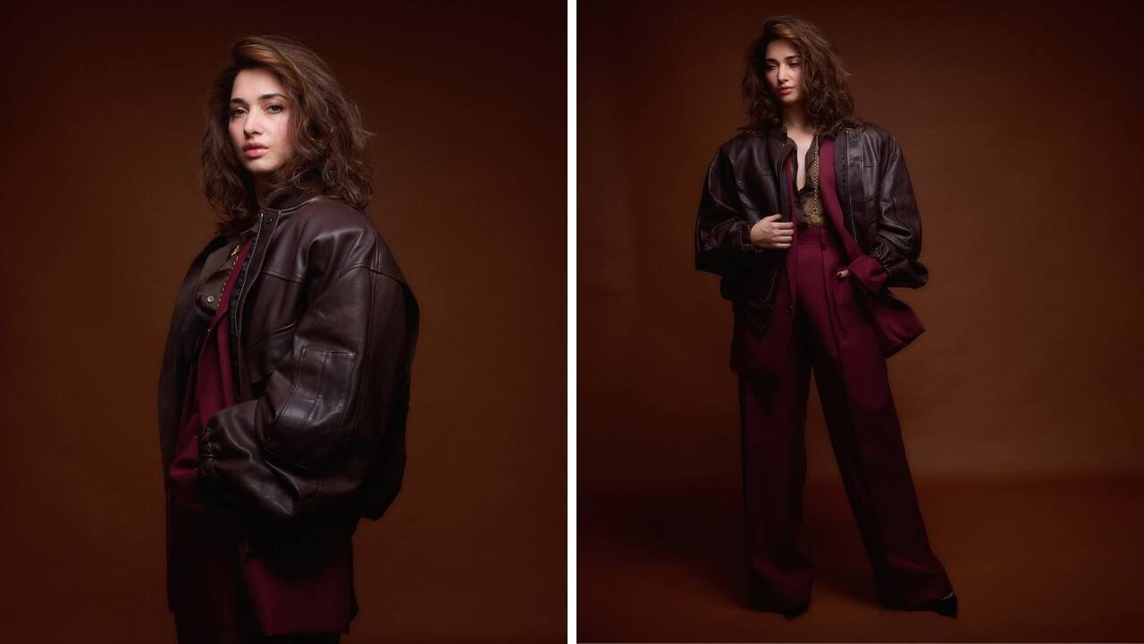 Tamannaah Bhatia in leather jacket (Images: @tamannaahspeaks/Instagram)