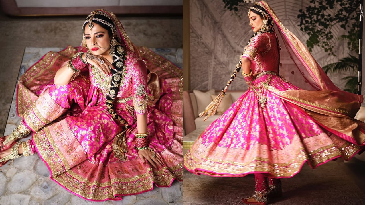 Rekha revives the magic of Umrao Jaan in a timeless Manish Malhotra ethnic pink-gold Anarkali