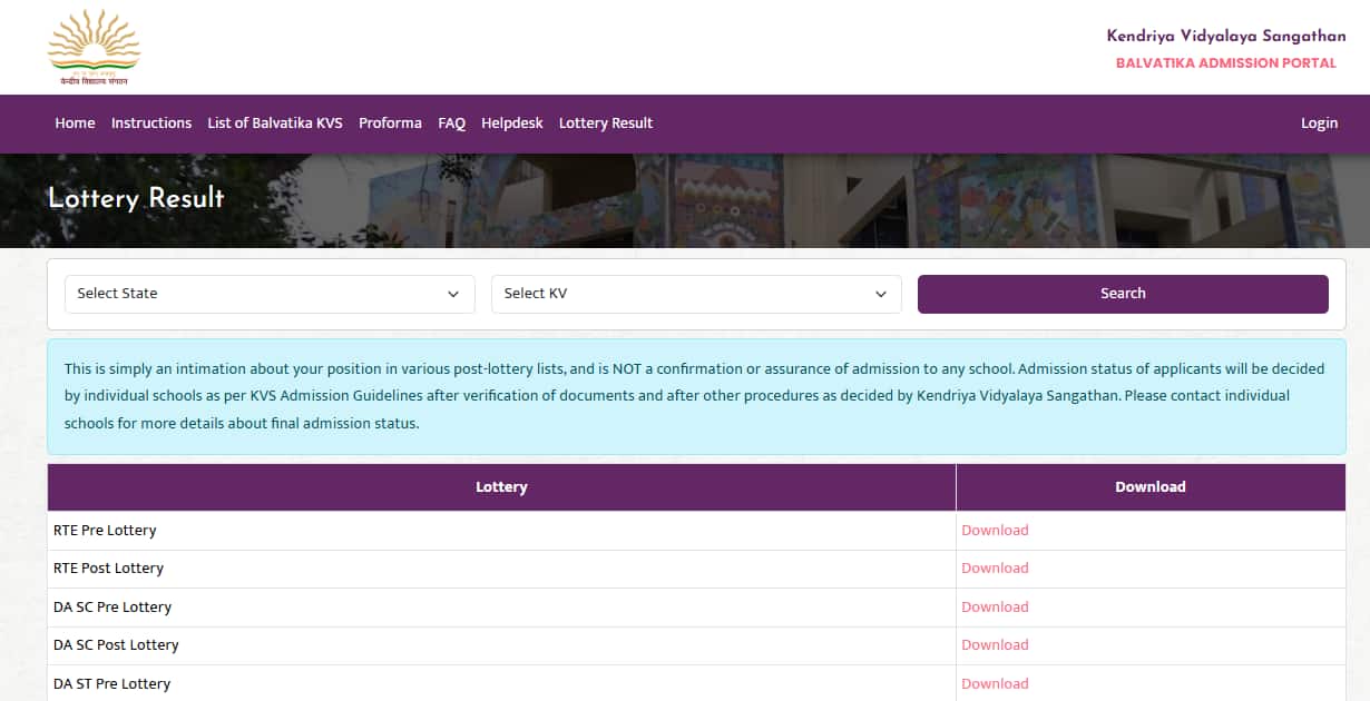 KVS Balvatika Lottery Result 2025 out for all regions @ kvsangathan.nic.in, direct link to Balvatika 1 & 3 results here KVS Balvatika Lottery Result 2025 out for all regions @ kvsangathan.nic.in, direct link to Balvatika 1 & 3 results here