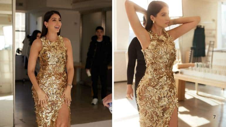 Nora Fatehi in golden dress (Images: @norafatehi/Instagram)