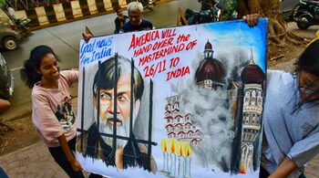 File photo of a painting made by students of Gurukul Art School on the extradition of 26/11 Mumbai attack accused Tahawwur Rana from USA to India, at Lalbaug in Mumbai.