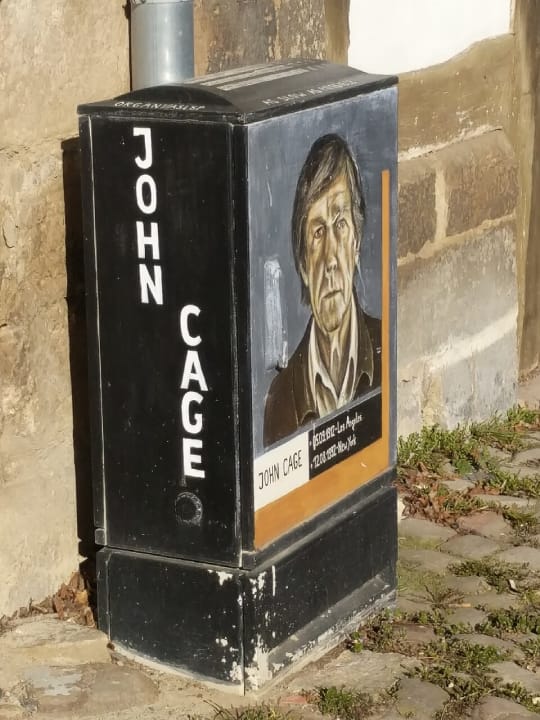 Musician John Cage (Image credit: Sipalius via Wikimedia Commons) Burchardi Kloster Halberstadt bemalter Stromkasten ostlich des Torhauses Ansicht von SO
