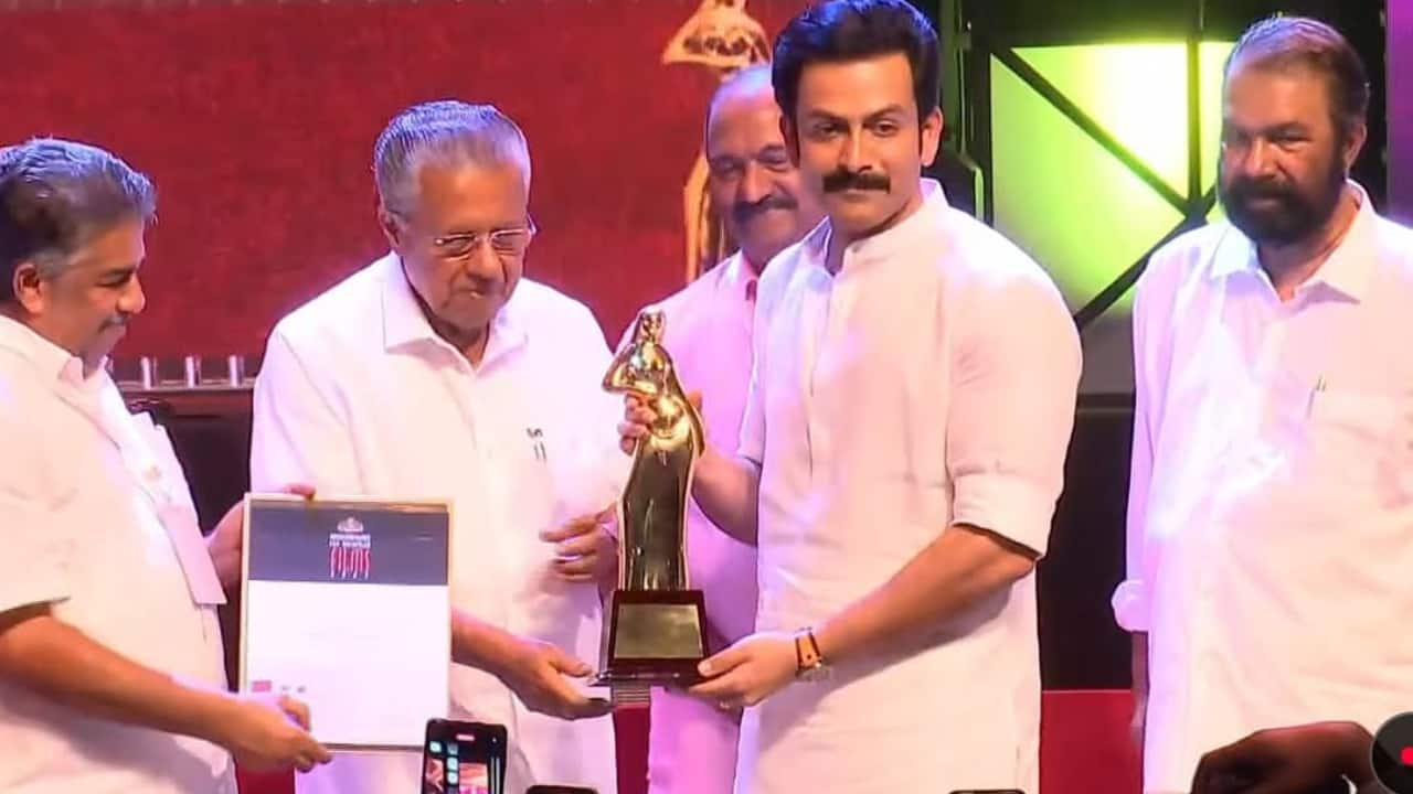 Prithviraj Sukumaran bags the 54th Kerala State Award for Aadujeevitham: The Goat Life by Chief Minister Pinarayi Vijayan