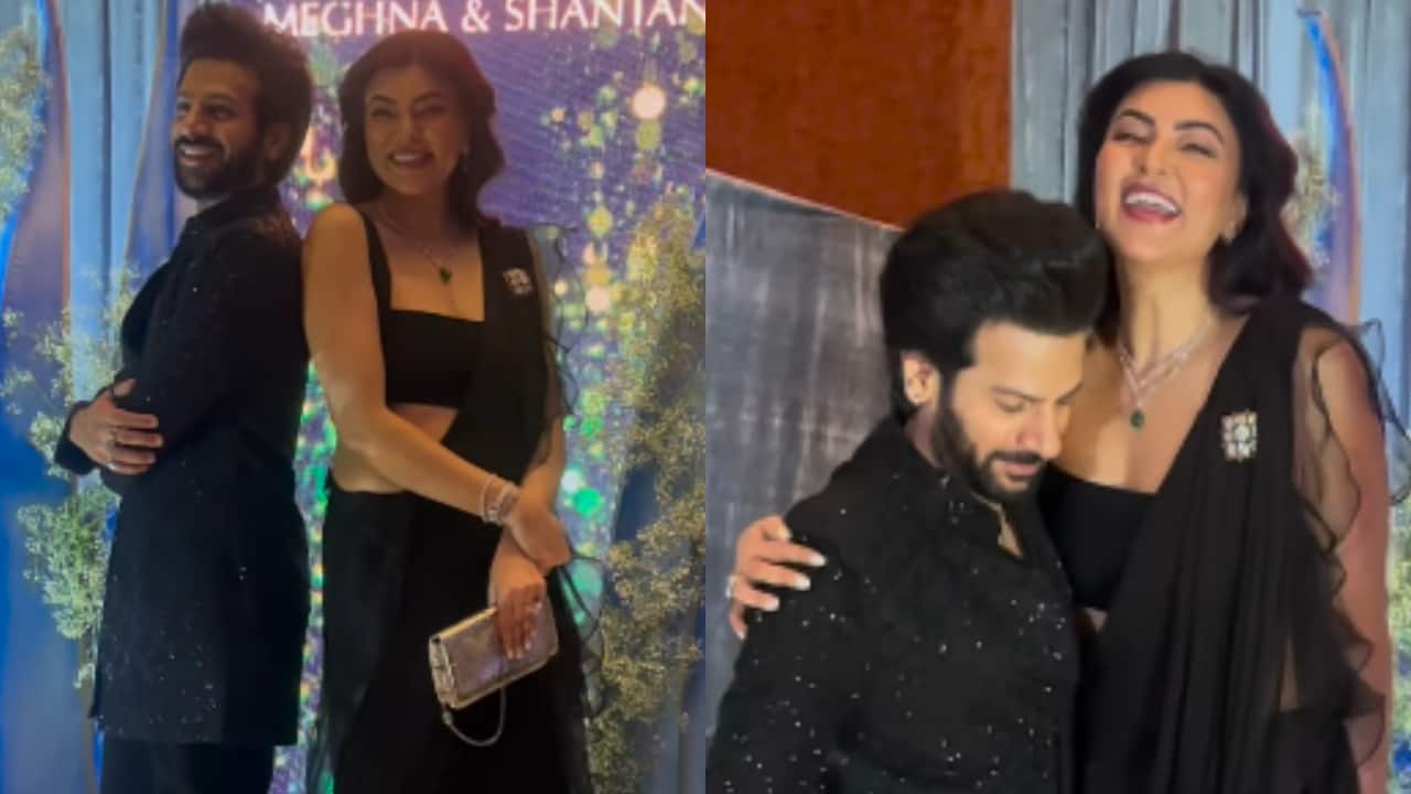 Sushmita Sen and Karan Veer Mehra twin in black, share adorable moment at glamorous Sangeet night