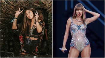 Co-founder of Scale AI Lucy Guo and (right) pop icon Taylor Swift (Image credit: Lucy Guo/Instagram, AFP)