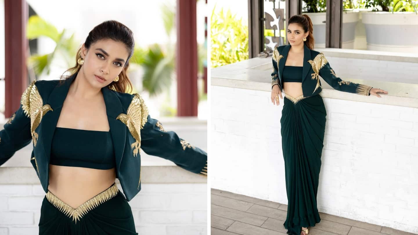 Keerthy Suresh in V waisted dress (Images: @keerthysureshofficial/Instagram)