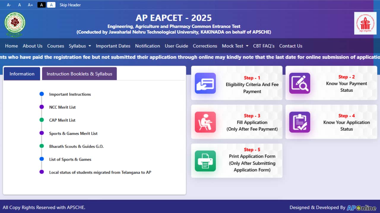 AP EAMCET 2025 Registration last date today; apply at cets.apsche.ap.gov.in AP EAMCET 2025 Registration last date today; apply at cets.apsche.ap.gov.in