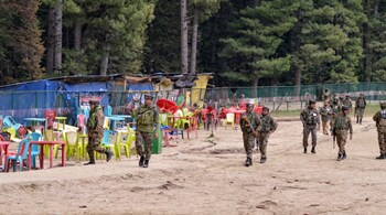 Indian Army personnel at the site of the Pahalgam terror attack, in Anantnag district.
