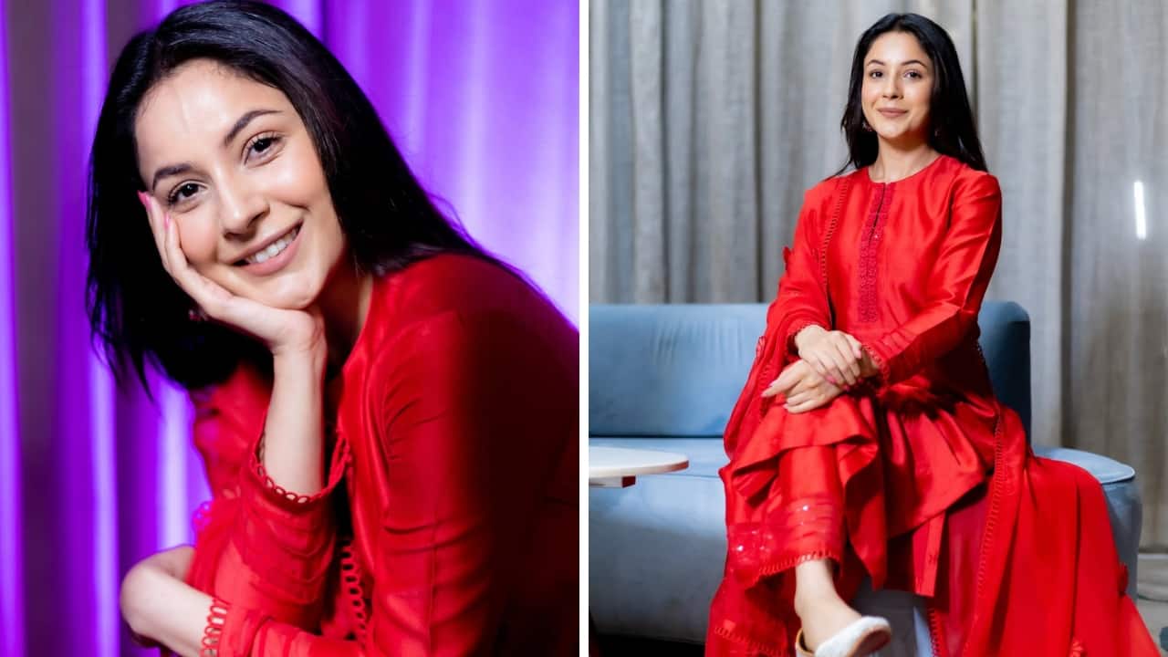 Shehnaaz Gill looks every bit rose-like in a bright red suit
