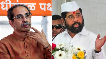 Shiv Sena (UBT) chief Uddhav Thackeray (L) and Shiv Sena chief Eknath Shinde