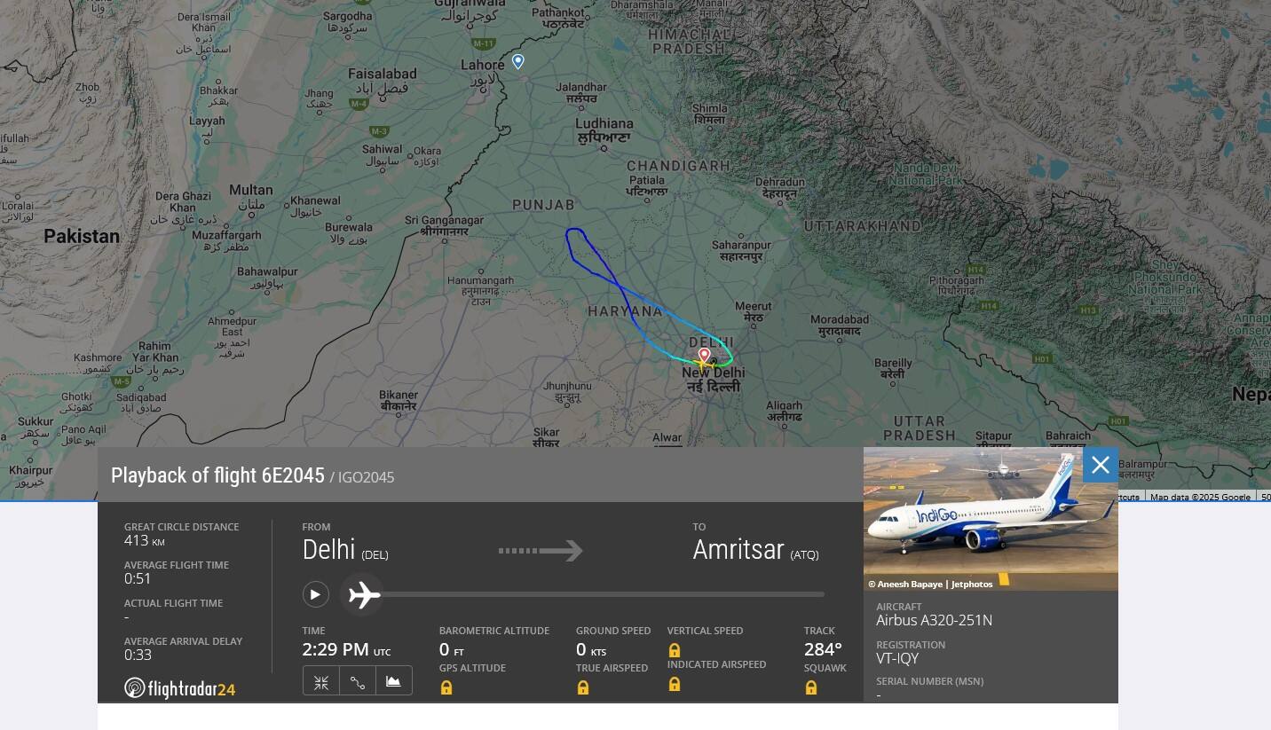  IndiGo flight 6E 2045 from Delhi to Amritsar was diverted back to the national capital midway on May 12.