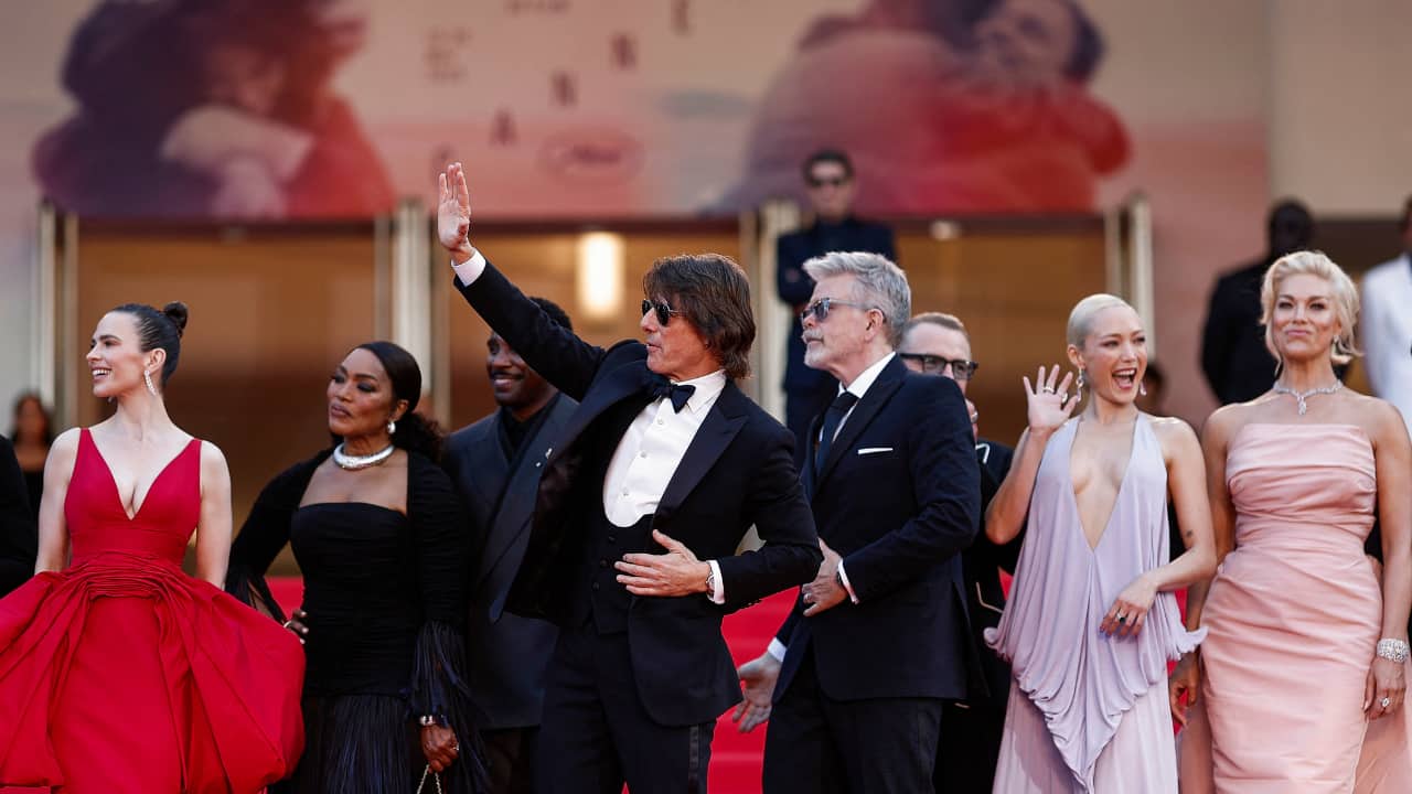 Director Christopher McQuarrie and cast members Tom Cruise, Hayley Atwell, Tramell Tillman, Simon Pegg, Hannah Waddingham, Pom Klementieff, and Angela Bassett, pose on the red carpet of Cannes Film Festival. (Photo: Reuters) 