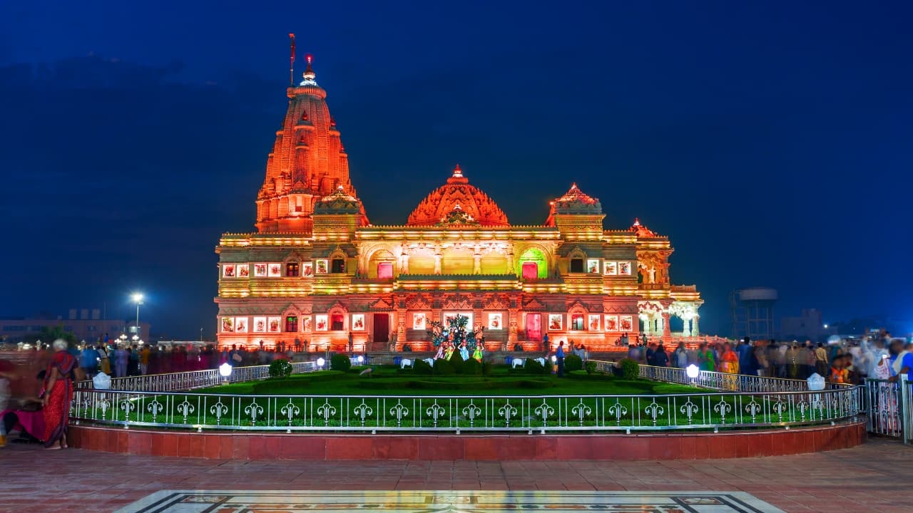 5. Mathura &amp; Vrindavan – Where Krishna Danced If joy had a zip code, it would be Vrindavan. Along with Mathura, these towns pulse with the playful energy of Lord Krishna. From temple bells to Holi’s vibrant madness, every moment here is drenched in devotion and color. Must-See: Banke Bihari Temple during Jhulan Yatra. (Image: Canva)