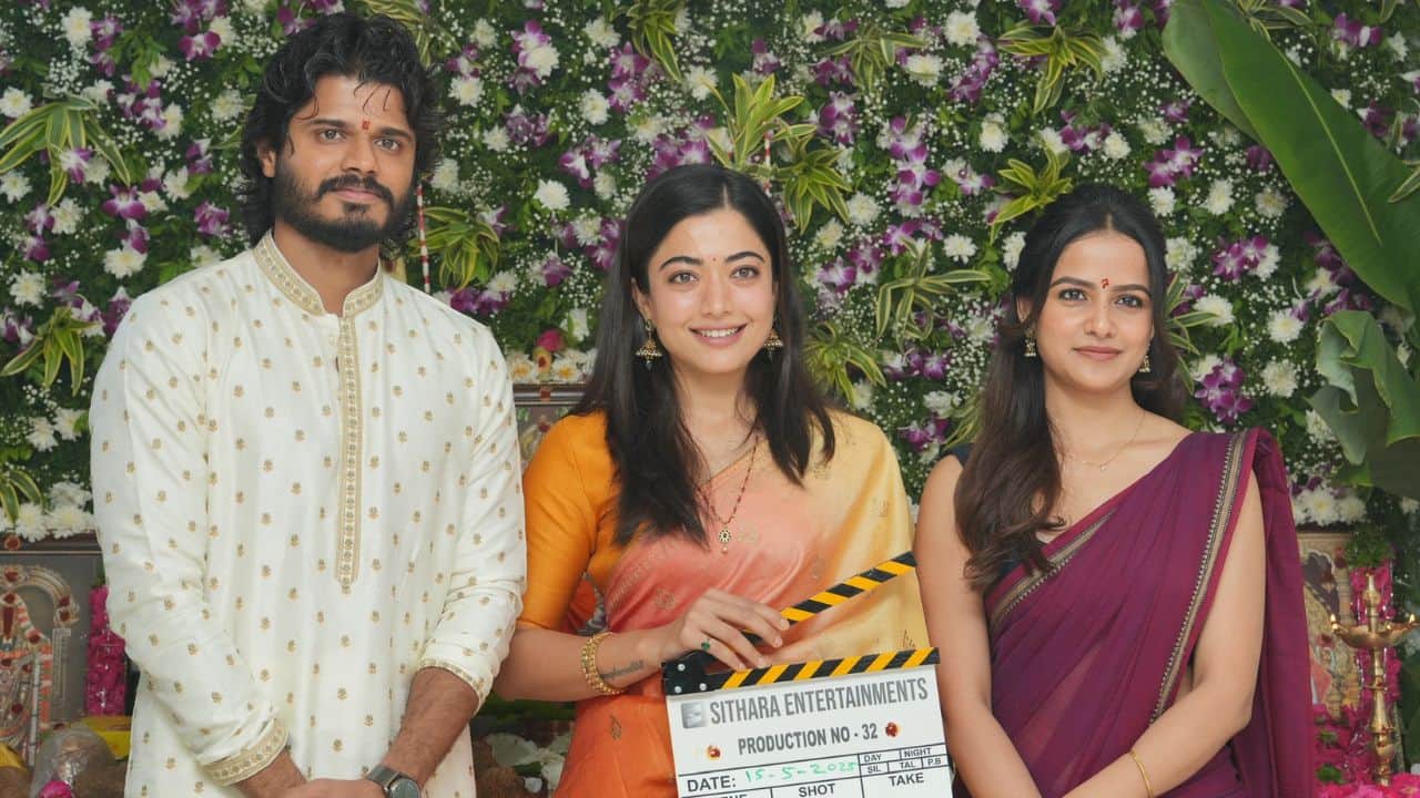 Rashmika Mandanna performs the mahurat clap for the upcoming film of Vijay Deverakonda's brother Anand