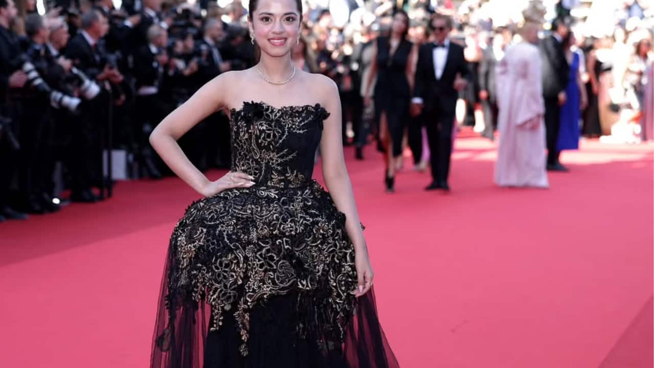 Nitanshi Goel makes an impressive Cannes debut in a black and gold Jade gown