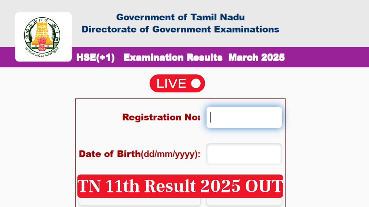 TN 11th Result 2025 (OUT) Live: HSE Plus One (+1) Tamil Nadu Results released @ tnresults.nic.in; Direct link here TN 11th Result 2025 (OUT) Live: HSE Plus One (+1) Tamil Nadu Results released @ tnresults.nic.in; Direct link here